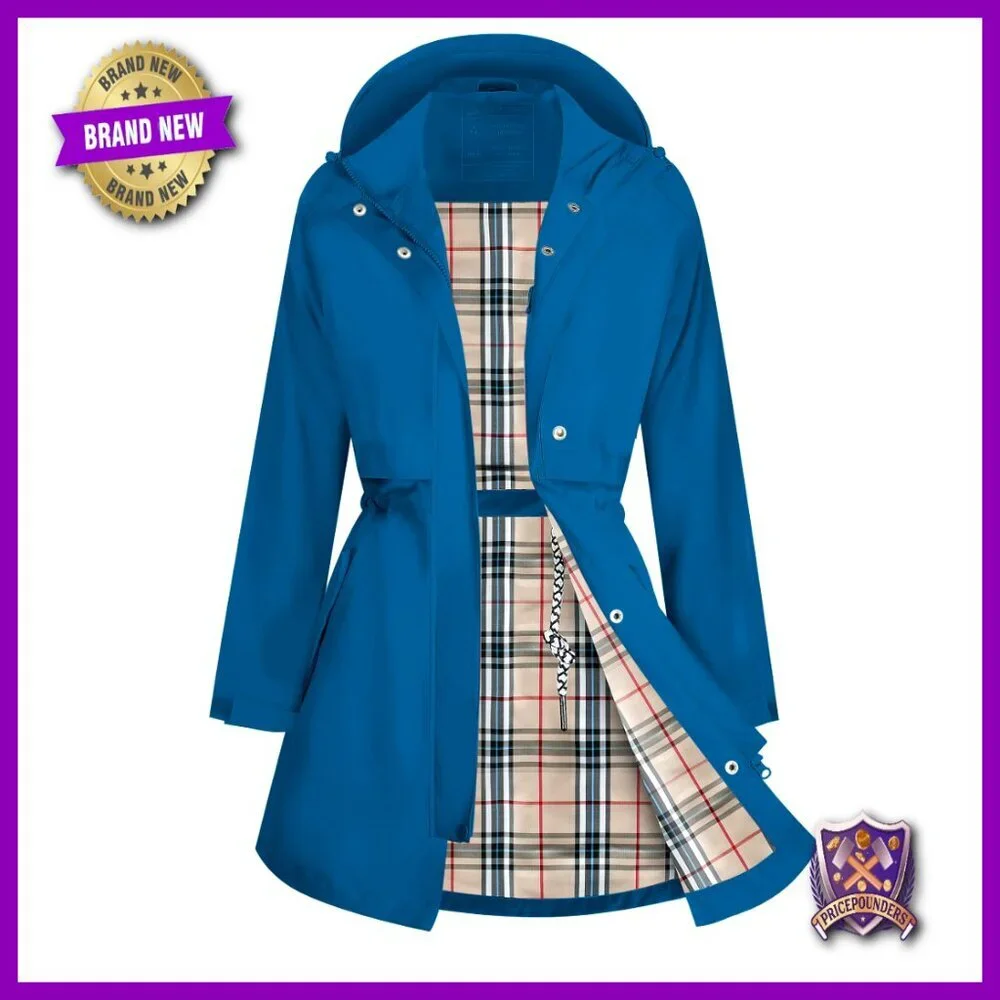 Waterproof Trench Raincoat Hooded Breathable Windbreaker Midi Length Adjustable